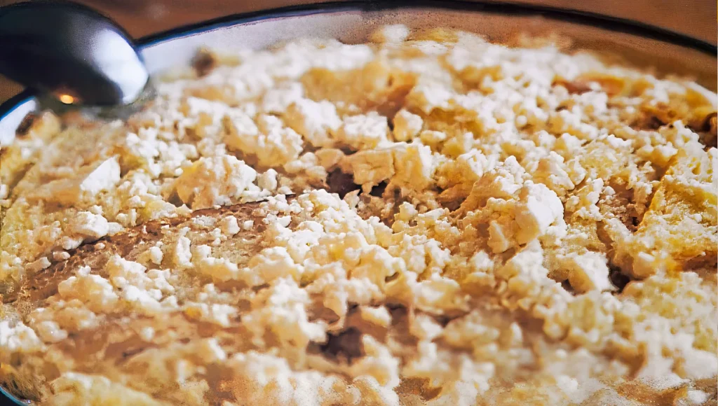 Παραδοσιακή σούπα Τζάμα από την Τσαριτσάνη με φέτα, βούτυρο και χωριάτικο ψωμί.