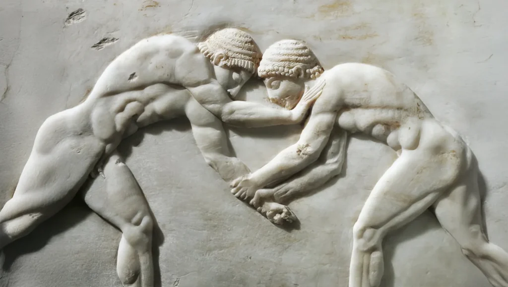 Αρχαίοι Θεσσαλοί αθλητές σε αγώνισμα πάλης και παγκρατίου.