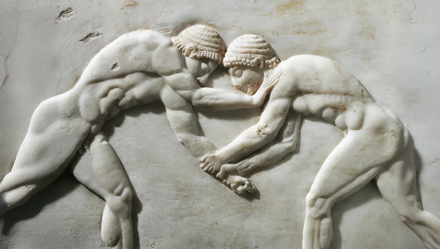 Αρχαίοι Θεσσαλοί αθλητές σε αγώνισμα πάλης και παγκρατίου.