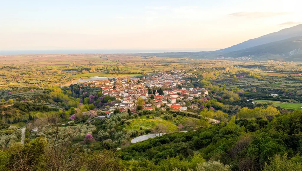 Ο Πυργετός Λάρισας με θέα προς τον Κάτω Όλυμπο και τον κάμπο της Θεσσαλίας