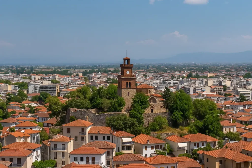 Η κεντρική γέφυρα πάνω από τον Ληθαίο ποταμό που διασχίζει το κέντρο της πόλης των Τρικάλων.