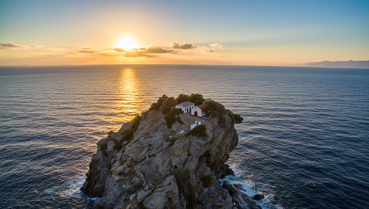 Εκκλησία του Αγίου Ιωάννη στο Καστρί της Σκοπέλου σε βράχο στο Αιγαίο