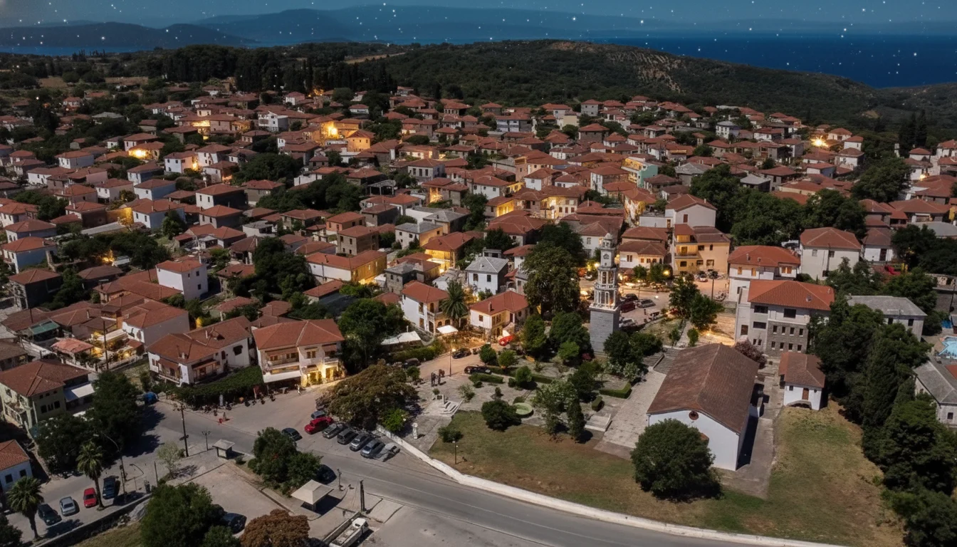 Νυχτερινή αεροφωτογραφία του κεφαλοχωρίου Αργαλαστή, Νότιο Πήλιο