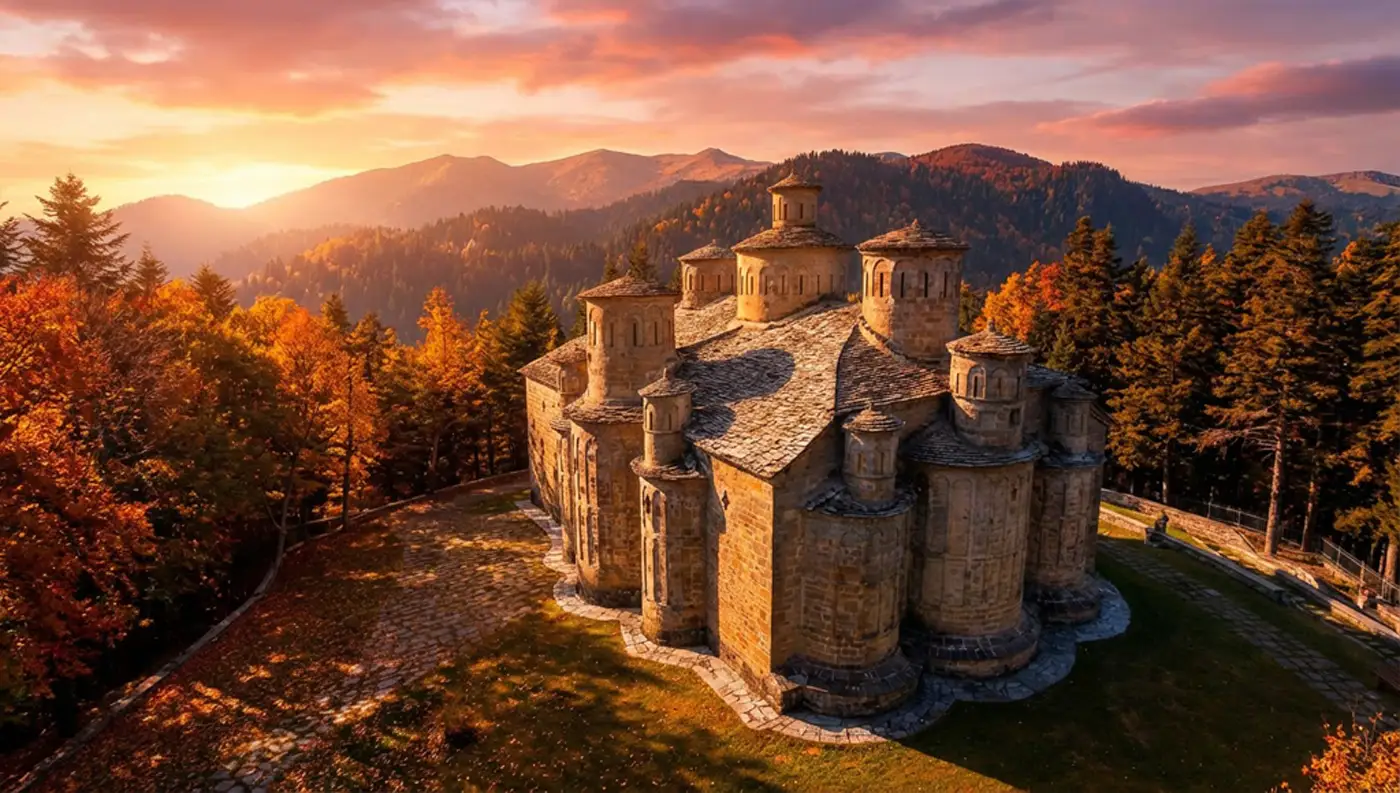 Η Μονή Δολιανών στον Ασπροπόταμο Τρικάλων με τους 13 πέτρινους τρούλους.