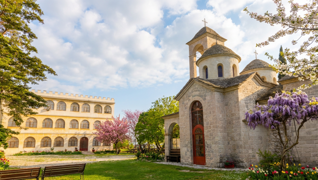 Η Ιερά Μονή Αγίου Γεωργίου χτισμένη στα βράχια, δίπλα στη σπηλιά όπου γεννήθηκε ο Γεώργιος Καραϊσκάκης στο Μαυρομμάτι.
