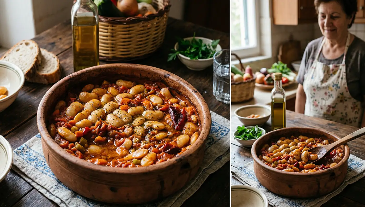 Λαχταριστοί παραδοσιακοί γίγαντες μαγειρεμένοι σε πήλινη γάστρα με πλούσια σάλτσα ντομάτας και μυρωδικά.