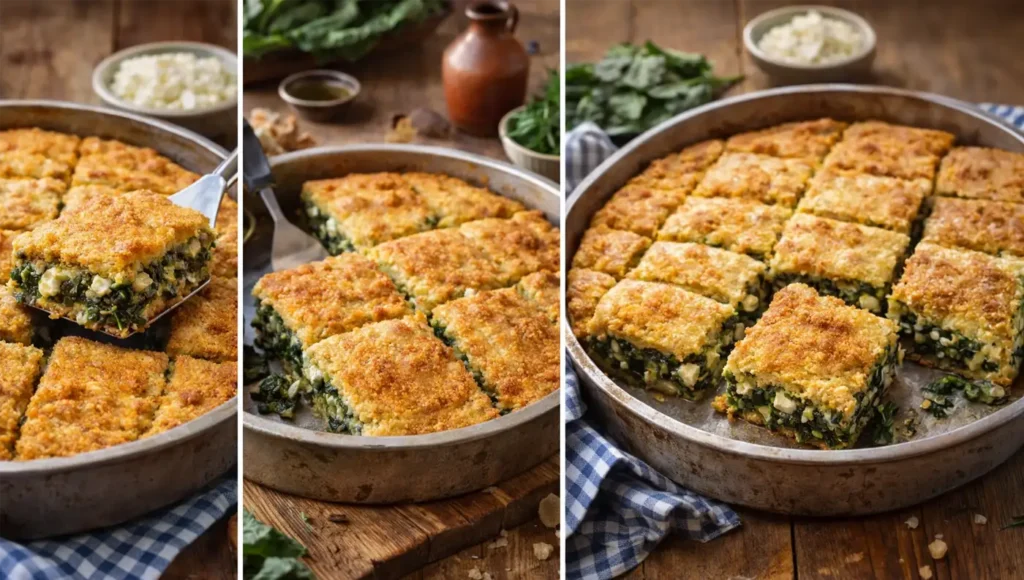 Παραδοσιακός πλαστός Θεσσαλίας με χόρτα και καλαμποκάλευρο σε ταψί