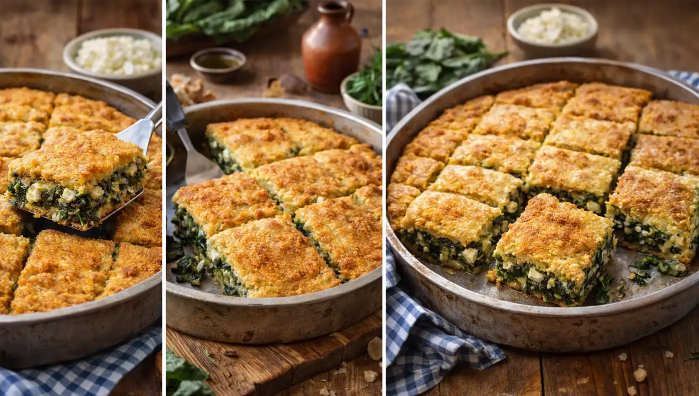 Παραδοσιακός πλαστός Θεσσαλίας με χόρτα και καλαμποκάλευρο σε ταψί